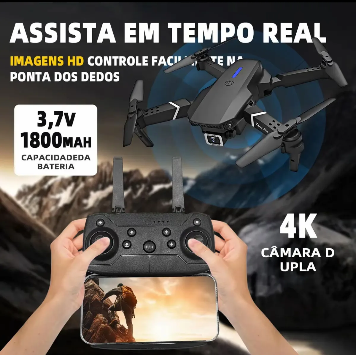 Drone Dobrável com Câmera Dupla, Controle Remoto e Transmissão pelo Celular 2