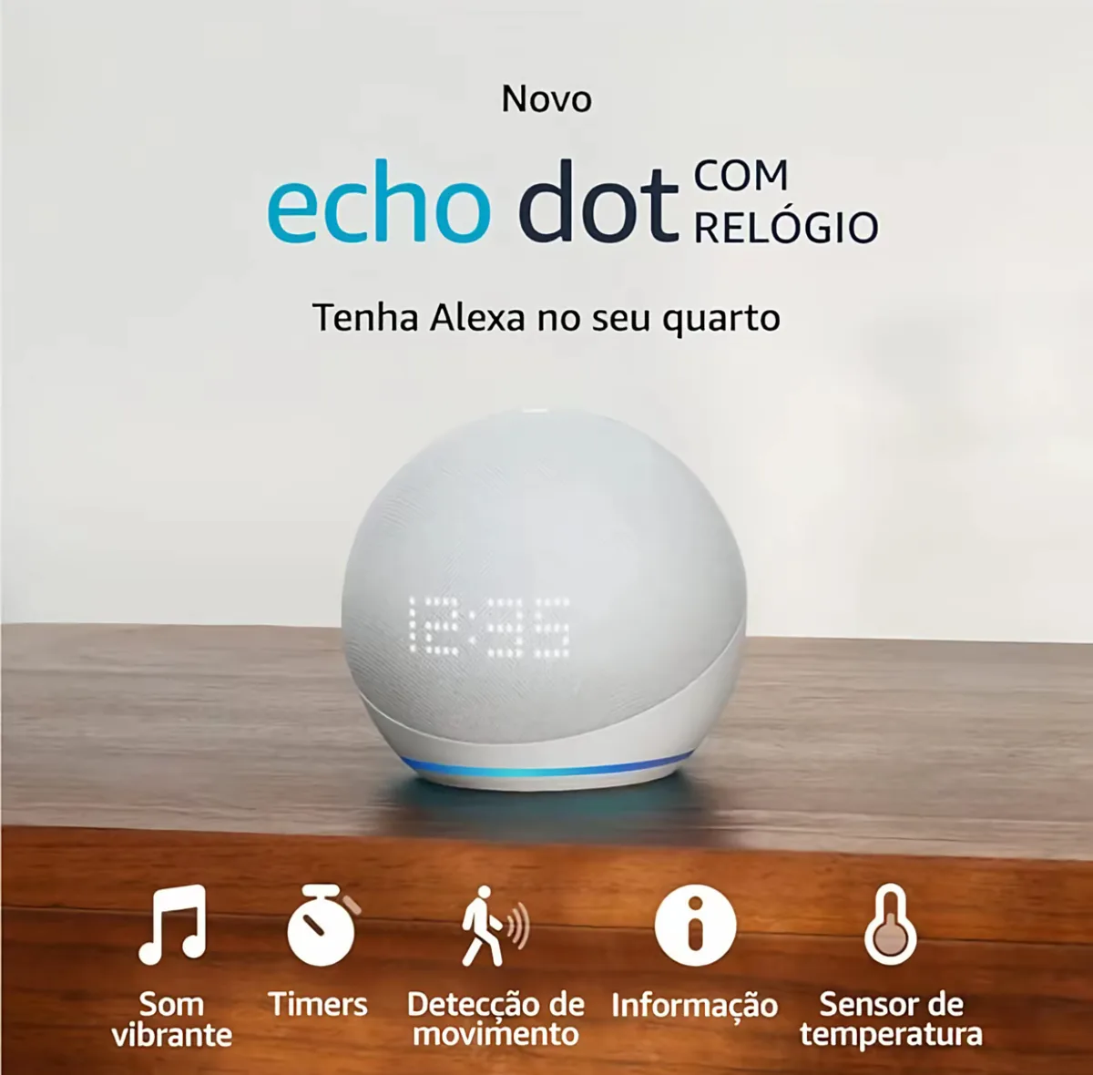 Echo Dot com Relógio e Alexa – Caixa de Som Inteligente Branca 5