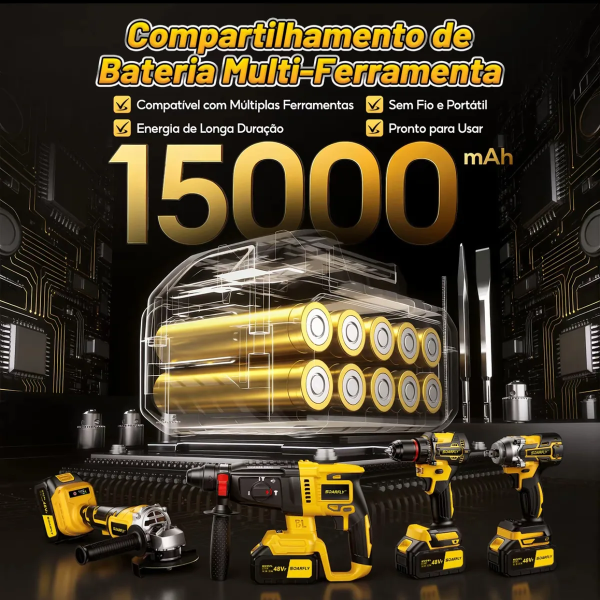 Kit Multifuncional 4 em 1 com Furadeira, Martelete, Chave de Impacto e Esmerilhadeira 8