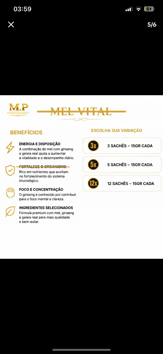 Mel Vital Premium em Sachês – Escolha a Quantidade 3